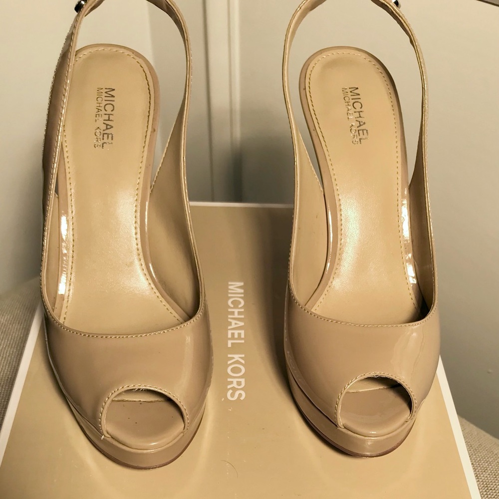 Michael Kors York Nude Peep Toe Slingback Heels